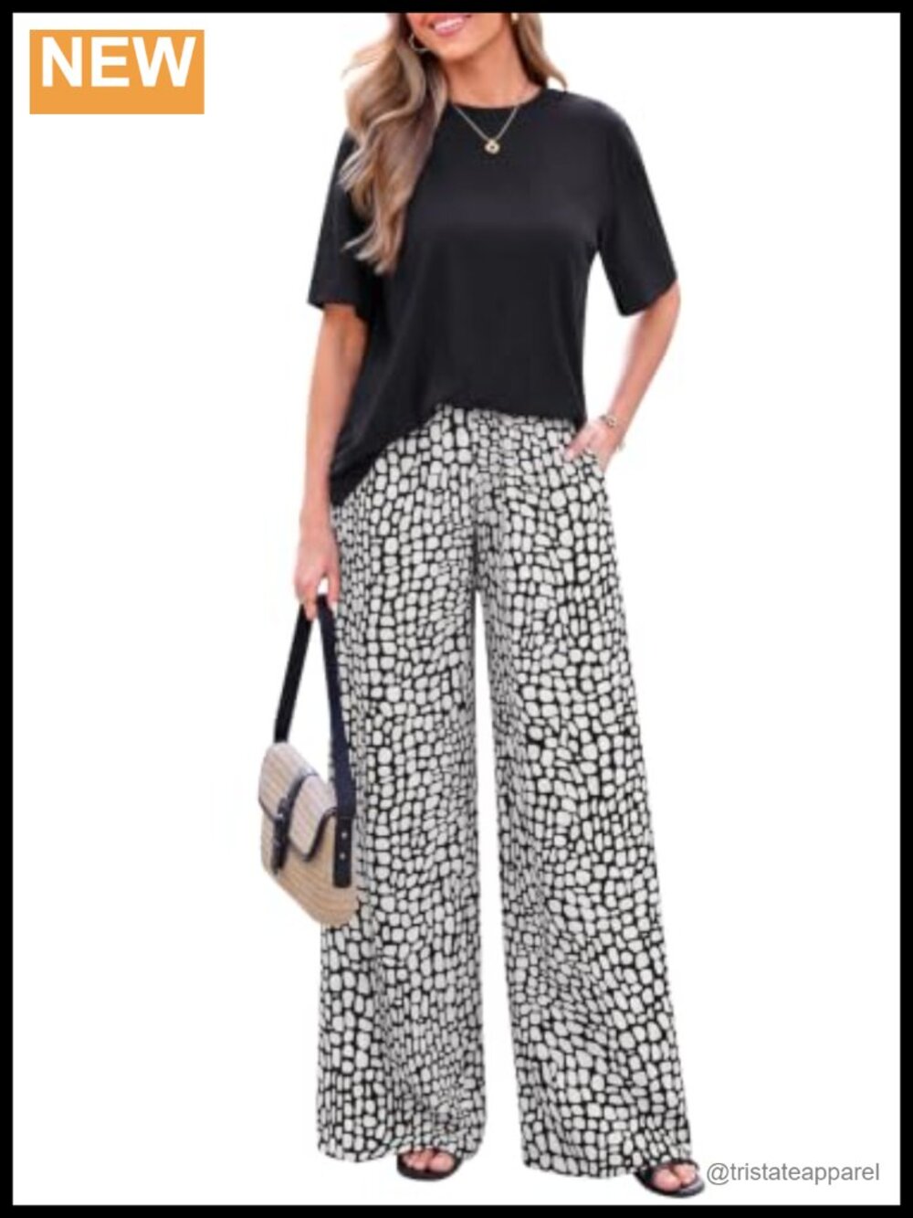 Women's 2 Piece Boho Lounge Set Short Sleeve Tee Wide Leg Pants